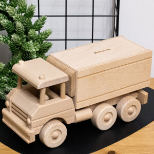 Holz-Lkw, große Sparbüchse als Spielzeugauto, 31,5 × 12 × 15,5 cm