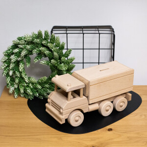 Holz-Lkw, große Sparbüchse als Spielzeugauto, 31,5 × 12 × 15,5 cm