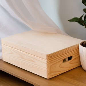 große Holzkiste 13 Liter mit Deckel und Griffen 40 x 30 x 14 cm