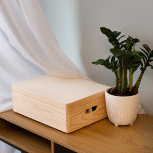 große Holzkiste 13 Liter mit Deckel und Griffen 40 x 30 x 14 cm