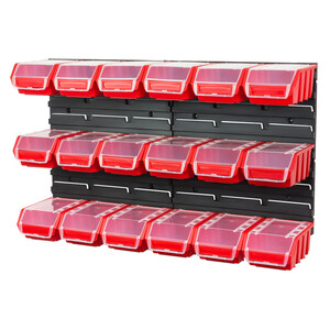 42 teiliges SET Lagersichtboxenwand Stapelboxen mit Montagewand Werkzeugwand 