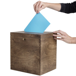 Briefbox in Eiche Dunkel, Wahlurne 17 Liter aus Holz, 25 × 29 × 30 cm