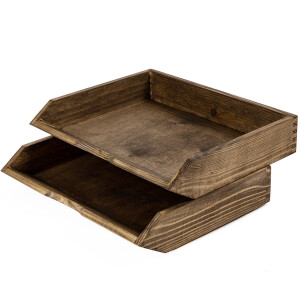 Büroablage DIN A4, Vollholz in Eiche Dunkel, 34 × 27 × 7 cm