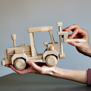 Gabelstapler aus Holz, Holzspielzeug Stapler...