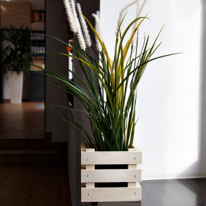 Quadratische Stiege aus Holz, 1,3-Liter-Holzkiste, 14 × 12 × 12 cm