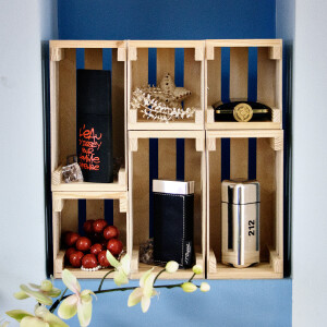 Quadratische Stiege aus Holz, 1,3-Liter-Holzkiste, 14 × 12 × 12 cm