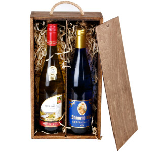 Geschenkschachtel aus Holz für 2 Flaschen in Eiche...