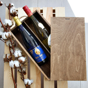Geschenkschachtel aus Holz für 2 Flaschen in Eiche Dunkel