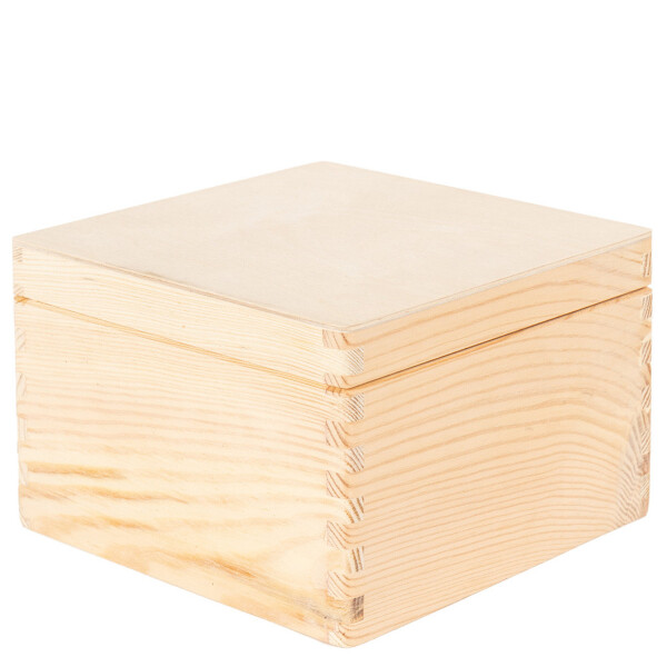Quadratische Holzkiste mit Deckel, 20 × 20 × 13 cm