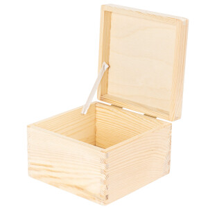 Quadratische Holzkiste mit Deckel, 20 × 20 × 13 cm