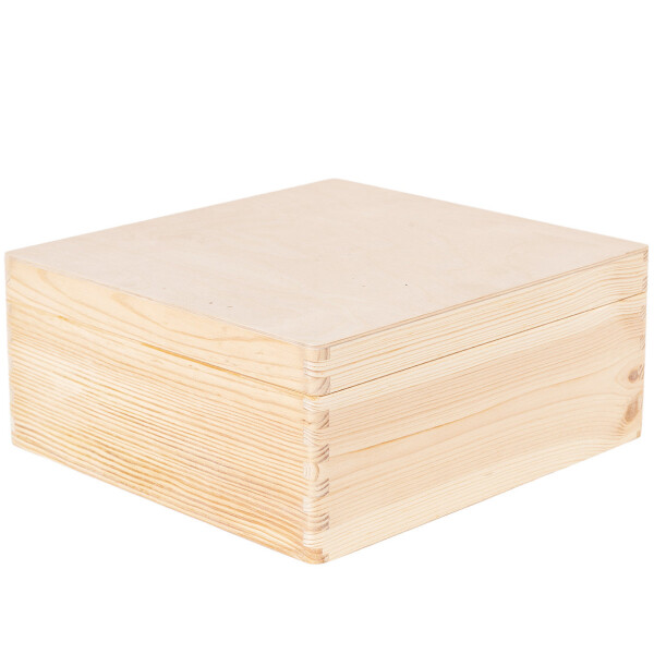 Quadratische große Holzkiste, 9,5 Liter mit Deckel, 30 × 30 × 13 cm