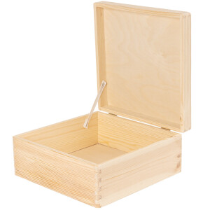Quadratische große Holzkiste, 9,5 Liter mit Deckel, 30 × 30 × 13 cm