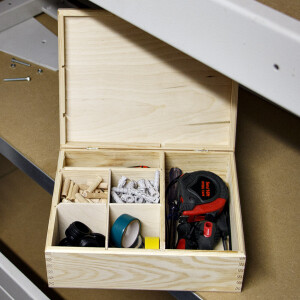 Holzkiste mit Deckel und 6 Fächern, 25,5 × 20,5 × 9 cm