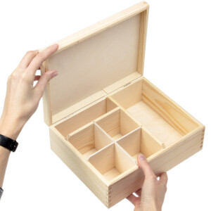 Holzkiste mit Deckel und 6 Fächern,...