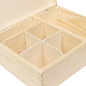 Holzkiste mit Deckel und 6 Fächern, 25,5 × 20,5 × 9 cm